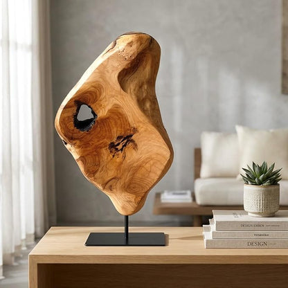 WELLAND Irregular Cedar Wood Sculpture 8.75" W x 1.75" D x 17.75" H Natural Edge Tabletop Statues, Handmade Ornaments, Décor for Living Room, Home Office, Bedroom,