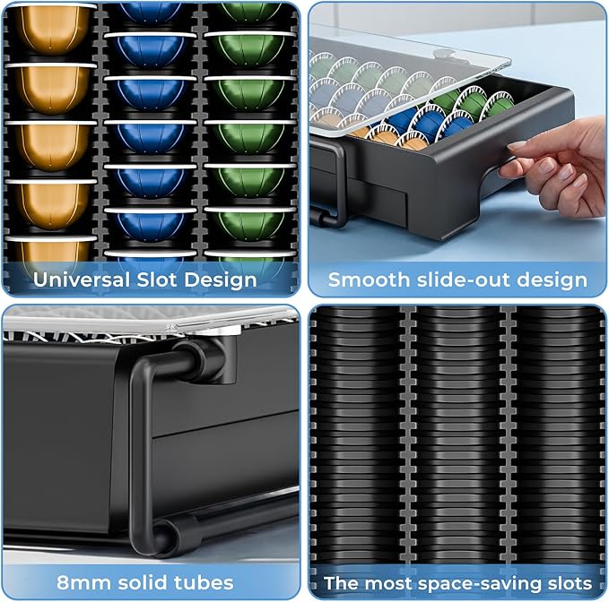 EVERIE Crystal Tempered Glass Organizer Drawer Holder Compatible with Nespresso Vertuo Capsules, Compatible with 21 Big or 30 Small Vertuoline Pods, NP01S