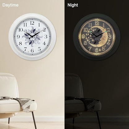 OCEST Metal Large Night Light Outdoor Clock Waterproof, 15 Inch Silent Indoor Wall Clocks Illuminated Battery Operated Decor for Garden Pool Patio Living Room Decorative
