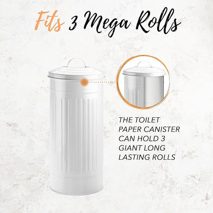 Autumn Alley White Toilet Paper Holder Canister with Lid – Vertical Rustproof Free-Standing Farmhouse Metal Toilet Tissue Caddy for 3 Mega Rolls, Rustic Enclosed Toilet Storage Stand