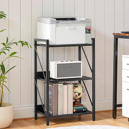 HOOBRO Bookshelf, 3-Tier Industrial Bookcase, Book Shelf Storage Organizer, Small Bookshelf with Metal Frame for Living Room, Bedroom, Home Office, Kitchen, Black BB71SJ01