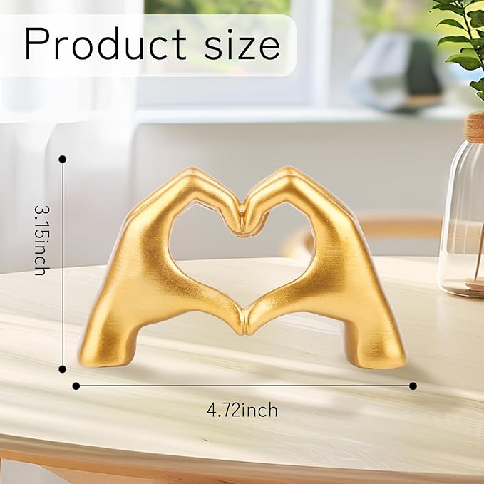 Small Gold Decor,Resin Heart Hands Sculpture for Living Room Bedroom Bookshelf Shelves Office Desk Decor,Love Finger Modern Statue for Wedding Decorations,Unique Birthday for Women Girls.
