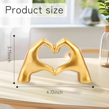 Small Gold Decor,Resin Heart Hands Sculpture for Living Room Bedroom Bookshelf Shelves Office Desk Decor,Love Finger Modern Statue for Wedding Decorations,Unique Birthday for Women Girls.
