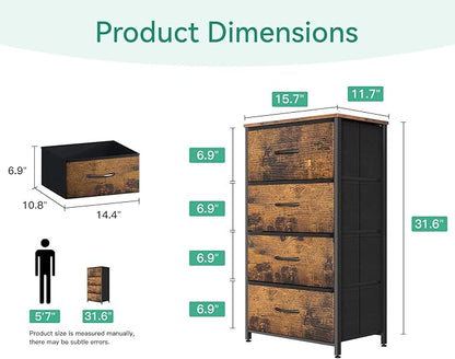 AODK Dresser for Bedroom with 4 Storage Drawers, Small Dressers Chest of Drawers Fabric Dressers with Sturdy Steel Frame, Dresser for Closet with Wood Top, Vintage