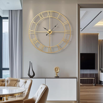 Cuspin Large Wall Clock 36 Inch Gold Wall Clock Battery-Operated, Modern Metal Roman Numeral Decorative Clock for Living Room Decor, Dinning Room, Office, Kitchen, Mantel, Home Decor