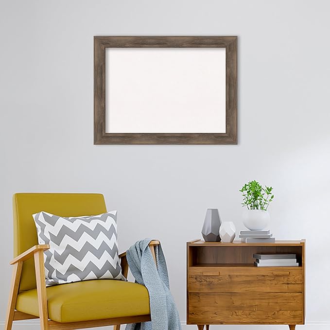 Amanti Art White Cork Board for Wall, 25x33 Vision Board with Brown Wood Frame, Medium Corkboard Office Decor for Home Organization, Rustic Farmhouse Corkboard Pinboard to display items for home