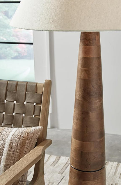 Signature Design by Ashley Danset Contemporary Wood Floor Lamp with 3-Way Switch, Light Brown