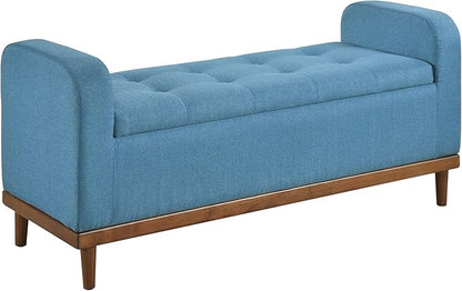 Lexicon Armed Fabric Storage Bench, Button-Tufted Storage Ottoman Bench, Lift-top Bench with Solid Wood Frame and Legs for Hallway, Bedroom End of Bed, Entryway, Living Room, Blue