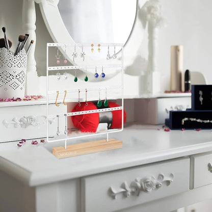 Mocolo Earring Holder Stand, Earring Organizer Display Holder Stand for Hanging Earrings(88 Holes & 4 Layers) (White)