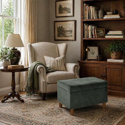 Spatial Order Home Decor | Dinah Collection Modern Storage Ottoman | Ottoman with Storage for Living Room & Bedroom(Loden Green Velvet)