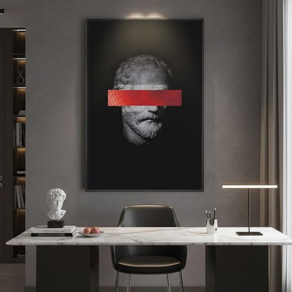 Framed Modern Wall Art, Large Minimalist Canvas Prints Paintings for Walls, Black Grey and Red Contemporary Greco Roman Bust Pictures for Living Room Diningroom Bedroom Hallway Home Decor 24x36 In