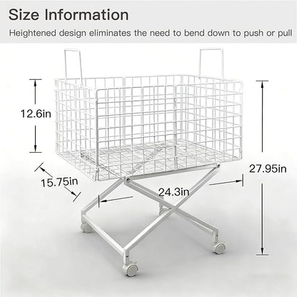 Rolling Laundry Basket with Wheels - 27" Elevated Wire Laundry Hamper, 80L Sturdy Metal Laundry Cart, 10-Min 8-Screw Assembly, Ergonomic No-Bending Mobile Clothes Bin for Laundry Room (White)