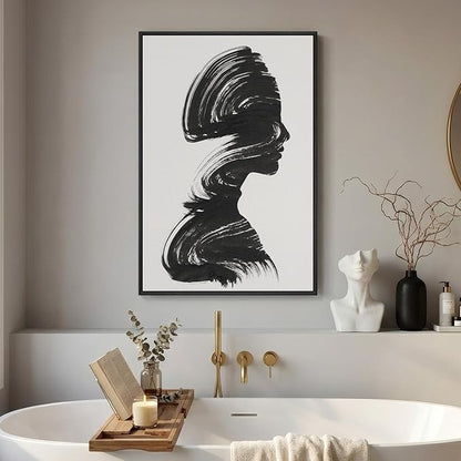 Framed Black and White Abstract Wall Art, Large Modern Minimalist Canvas Prints Paintings Artwork for Walls, Elegant Black Woman Silhouette Pictures for Living Room Dining Bedroom Wall Decor 24x36 In
