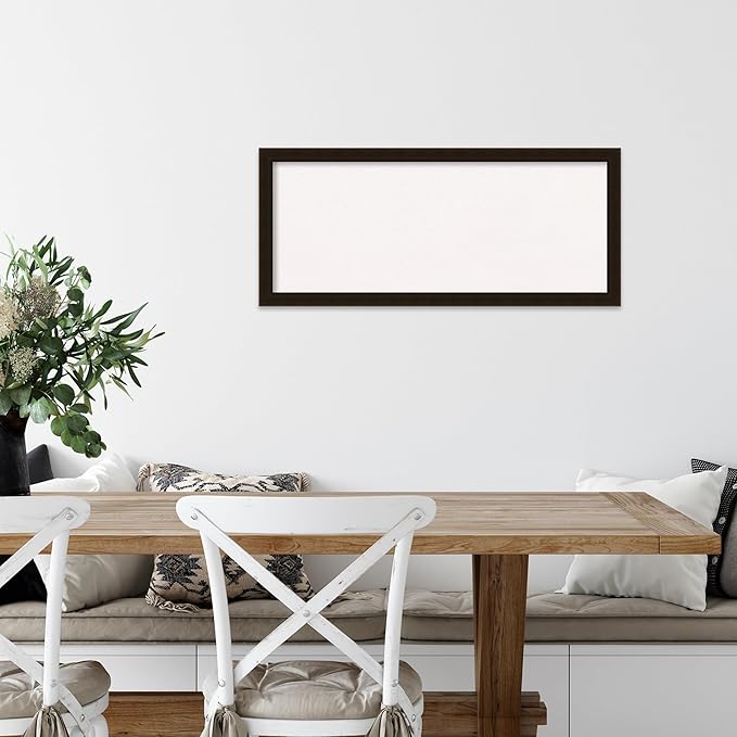 Amanti Art White Cork Board for Wall, 14x32 Vision Board with Brown Wood Frame, Medium Corkboard Office Decor for Home Organization, Rustic Farmhouse Corkboard Pinboard to display items for home