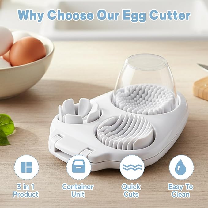 Egg Cutter, 3 in 1 Multipurpose Cheese Cutter and Butter Cutter with Cleaning Brush, Kitchen Cutter for Hard Boiled Eggs and Strawberries, Fruit Cutter For Egg Strawberry Mushroom