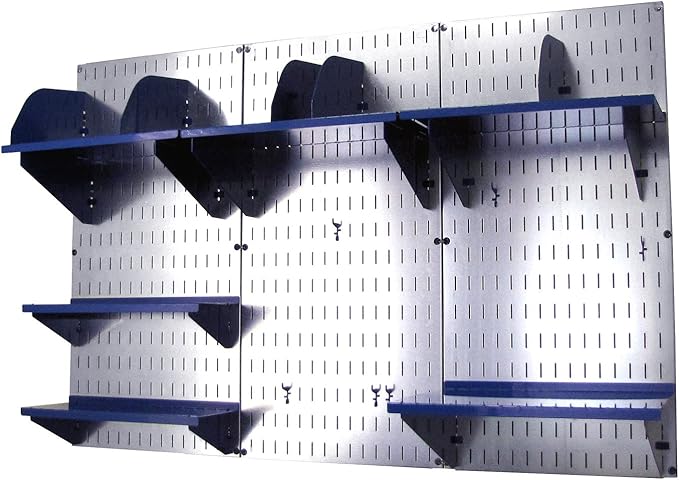 Wall Control Office Organizer Unit Wall Mounted Office Desk Storage and Organization Kit Slotted Metallic Wallboards and Blue Accessories