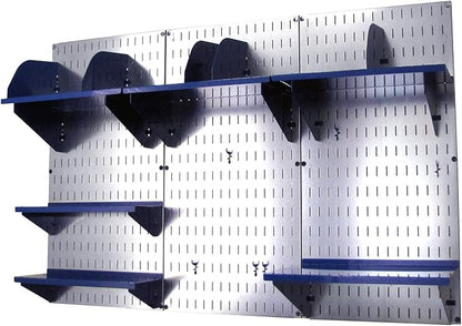 Wall Control Office Organizer Unit Wall Mounted Office Desk Storage and Organization Kit Slotted Metallic Wallboards and Blue Accessories