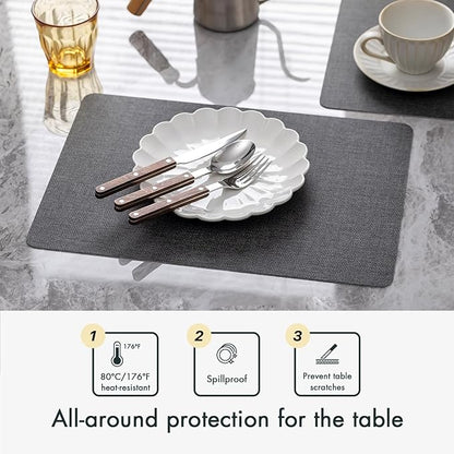 Faux Leather Placemats Set of 4 Vinyl Washable Wipeable Table Mats for Kitchen Dining Table Heat Resistant Waterproof Modern Indoor/Outdoor Placemats Non-Slip Easy Clean Place Mats (Midnight)