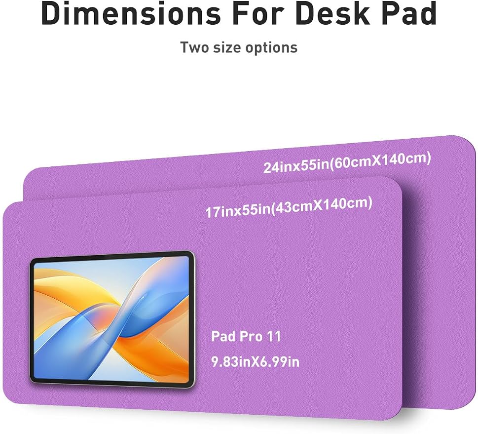 Aothia Faux Leather Desk Mat - Non-Slip PU Leather Desk Blotter, Waterproof Writing Surface, Large Desk Pad for Office & Home (Iris Violet, 55" x 24")