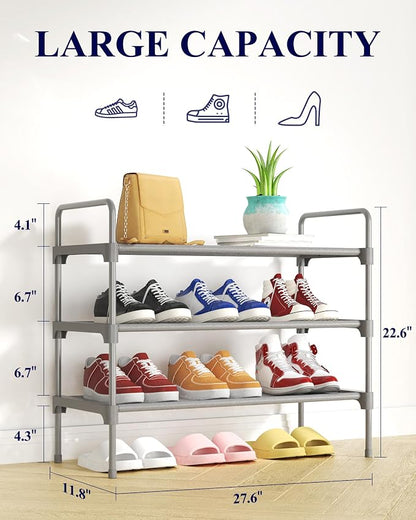 Kitsure Shoe Rack for Closet, Sturdy and Long-Lasting Shoe Shelf, Shoe Rack for Entryway, Personalized DIY Shoe Organizer, Shoe Rack Organizer for Space-Saving, 27.6" x 11.8" x 22.6", Grey
