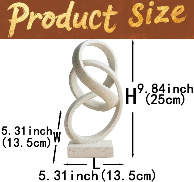 10" Modern Abstract Ribbon Decorative Sculpture, Knot Sculptures,Home Decor,Coffee Table Statues,Dining Living Room Desk Decor（White）