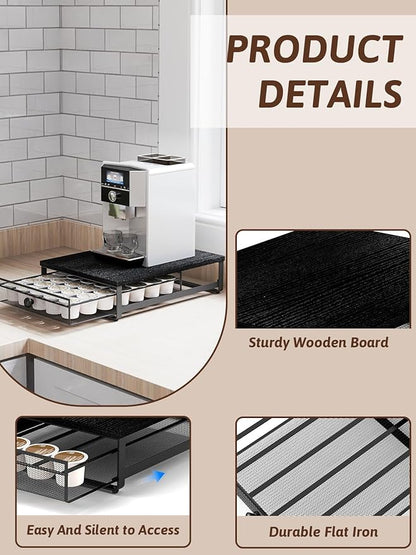 Sedegn Coffee Pod Holder Counter Coffee Vertuo Capsules Storage Organizer with Sliding Drawer Compatible For 35 K-Cup Pods No Assembly Needed Black