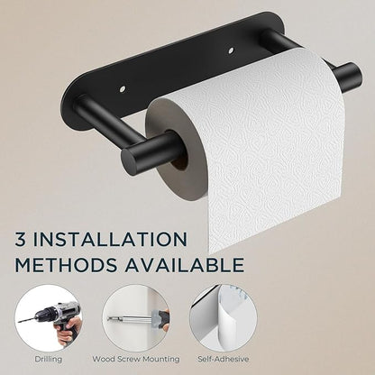 FORIOUS Toilet Paper Holder, Adhesive or Screw Wall Mount Pivoting Tissue Roll Holder for Bathroom, Stainless Steel Rustproof Self Adhesive Toilet Paper Roll Holder no Drilling, Matte Black