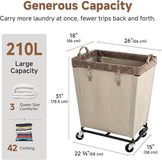 StorageWorks 210L Laundry Basket with Wheels, Extra Large Rolling Hampers for Clothing Organizer, Dirty Clothes Basket for Hotel, Home, Closet, Dorm, Light Khaki