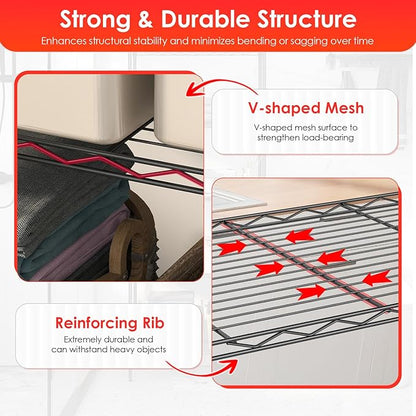 BestOffice | 5-Tier Wire Storage Shelves | 14 x 24 x 60 | Black | with Adjustable Racks | Metal Shelf, Holds Upto 500 lbs | No-Tool Assembly | Ideal for Home & Garage Shelving