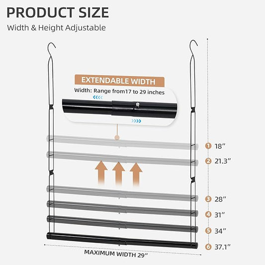 STORAGE MANIAC Hanging Closet Rod, Adjustable Width and Height Closet Hanging Organizer, Space-Saving Clothes Hanging Bar, Closet Extender Hanging Rod Double Closet Hanging Rod, 1 Pack Black
