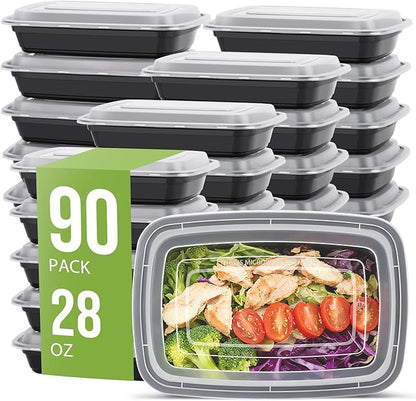 90 Pack 28 oz Disposable Containers with Lids, Meal Prep Containers，Sturdy Leakproof & Food Safe, Microwave, Freezer, Dishwasher Safe Food Storage Containers with Lids Easy Open