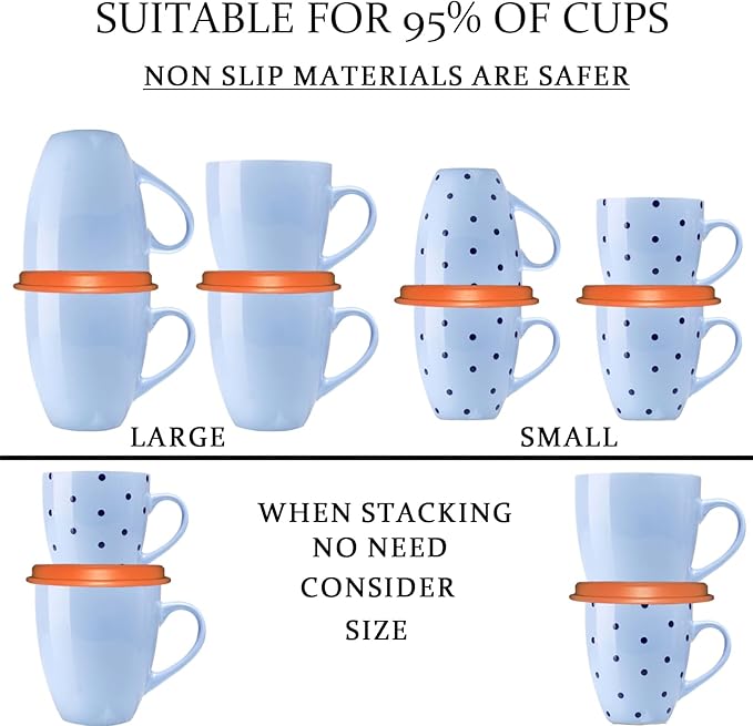 Mug Stacker Kitchen Cabinet Shelf Organizer for Cupboard and Pantry Organization - Expandable and Stackable Storage Solution for Tea Cups and Coffee Mugs - Save Space and Stay Organized (3Pcs Orange)