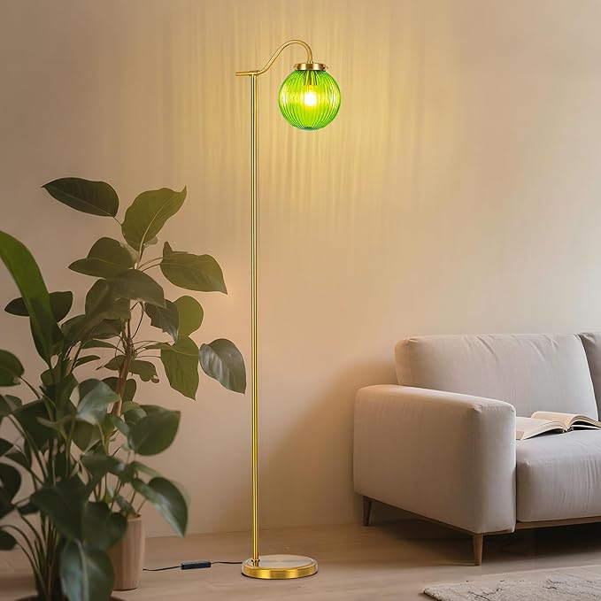 MAYNA Bedroom Floor Lamp, Modern Green Shade, 67" Tall, Suitable for Bedroom, Study, Office (Includes 2700K Bulb) (Gold and Green)