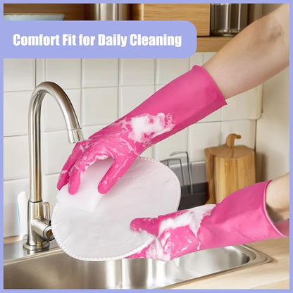 Rubber Kitchen Dishwashing Gloves - 4 Pairs Colorful Reusable Cleaning Gloves for Kitchen Washing Dishes and Household Cleaning(Large, Blue+Pink+Yellow+Red)