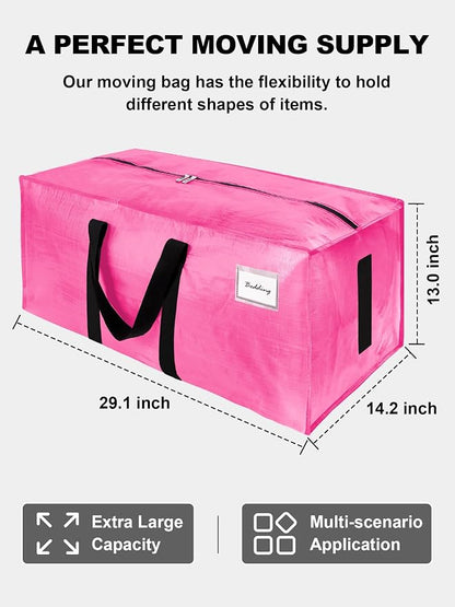 HOMESURE Supports 200lbs Heavy Duty Moving Bags - Strong Zipper & Wrap-Around Handles - Water-Resistant Storage Totes, Durable Alternative to Moving Boxes - 12 Pack - Pink