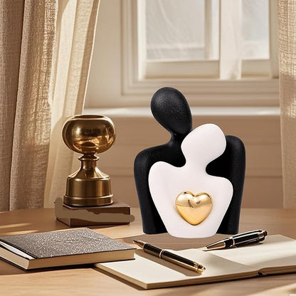 Home Decor for Couples, Mini Couple Ceramic Statue Tv Stand Decor, Bedroom Decor Love Statue Couple Knick Knacks Decoration- Gifts for Her Romantic Gifts (Black&White, 4.72in)