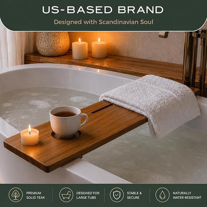 Teak Bathtub Tray for Tub 35” | Bath Tub Tray Wood for Large & Freestanding Tubs, Bathtub Trays for Tub, Bath Tray for Tub, Bath Table Tray | Grand Fjord by JapandiSpirit