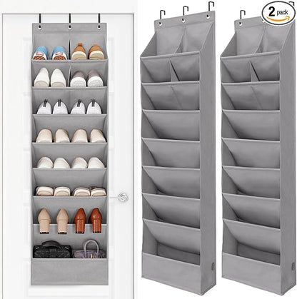 STORAGE MANIAC Over the Door Shoe Organizer Heavy-Duty Large Deep Pocket Hanging Shoe Organizer Shoe Rack Door Closet Shoe Organizer for Wall, Dorm & Narrow Door Storage Shoe Holder Grey, 2 Pack