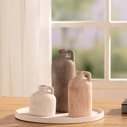 Ceramic Vase Home Table Decor - Flower Vase Set of 3 Living Room Kitchen Decorations Farmhouse Modern Rustic Vases Decorative Centerpiece for Shelf Bedroom Office Bathroom Dining Coffee Desk