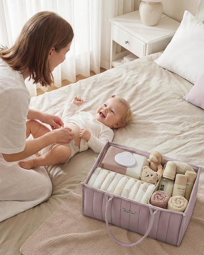 Blissful Diary Baby Diaper Caddy Organizer, Stylish Storage Basket for Newborn Essentials and Diaper Station, Gift for Baby Shower and Registry Must-Have, Mauve Pink | Stylish Storage Basket