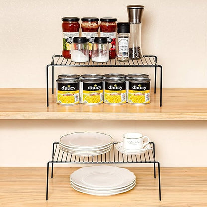 Kitchen Cabinet Shelf Organizer Set of 5, Large (15.7 x 9.4 inch) Metal Wire Pantry Storage Shelves, Dish Plate Racks for Cabinets, Freezer, Counter, Cupboard Organizers and Storage, Black