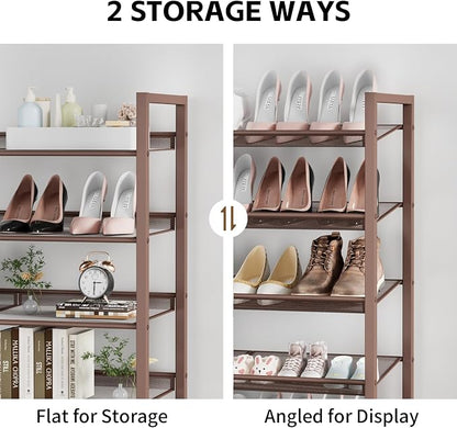 Metal Shoe Rack for Closet,entryway, 4-Tier Shoe Organizer, Adjustable Flat or Angled Shelves, Holds up to 20 Pairs Shoes