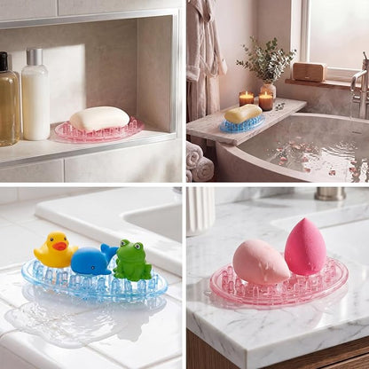2 Pcs Plastic Soap Holder Soap Dish Bar Saver Tray with Holes Sponge Holder for Kitchen Bathroom Shower Counter, 4.5 x 3 x 0.7 Inches (Pink,Blue)