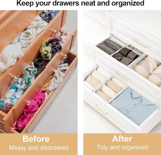 Fordonral 16 Pack Drawer Organizer Clothes, Foldable Fabric Dresser Organizer Closet Organizers and Storage Box for Underwear,Folded Clothes,Baby Clothing,Socks,Bra,Towels,Ties(White)