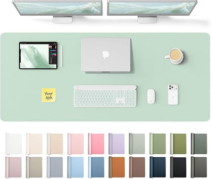 YSAGi Leather Desk Pad Protector, Office Desk Mat, Large Mouse Pad, Non-Slip PU Leather Desk Blotter, Laptop Desk Pad, Waterproof Desk Writing Pad for Office and Home (Pale Green,55" x 17.2")