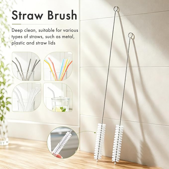 Amazer 4 Pack Dish Brush with Handle, Kitchen Scrub Brushes for Cleaning, Straw Cleaner Brushes for Water Bottle, Dish Scrubber with Stiff Bristles for Sink