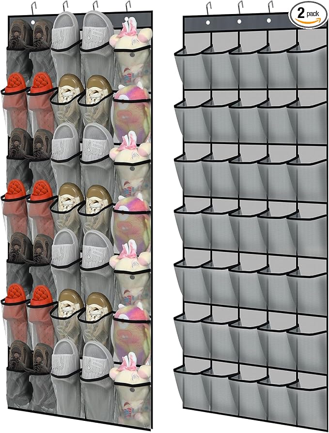 Windyun 2 Pcs 70 Large over The Door Shoe Organizer Hanging Shoe Rack for Closet Holder Gray Mesh Pockets Back to School Behind Door Hanger Storage Nonslip for Home Room School Dorm, Each 35 Pockets