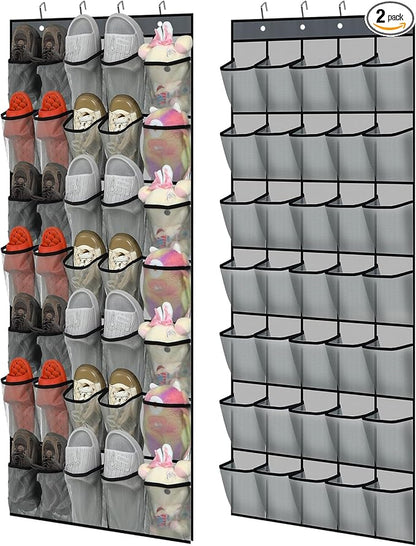 Windyun 2 Pcs 70 Large over The Door Shoe Organizer Hanging Shoe Rack for Closet Holder Gray Mesh Pockets Back to School Behind Door Hanger Storage Nonslip for Home Room School Dorm, Each 35 Pockets