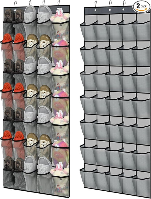 Windyun 2 Pcs 70 Large over The Door Shoe Organizer Hanging Shoe Rack for Closet Holder Gray Mesh Pockets Back to School Behind Door Hanger Storage Nonslip for Home Room School Dorm, Each 35 Pockets