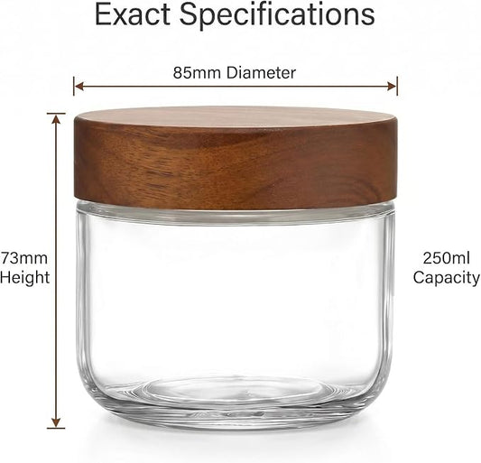Danmu 8 oz Overnight Oats Containers with Lids,Glass Jars with Lids 4 Pack | Wooden Lid,Meal Prep,Yogurt,Leftovers,Leak-proof,Dishwasher Safe(remove lids),Fridge Safe,Portable,Stackable